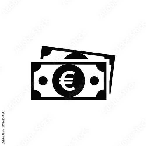 Simple black and white icon of two euro banknotes stacked together