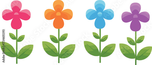 Cartoon flowers illustration, colorful petals, stylized floral design, spring bloom, cute vector art, vibrant nature clipart, kids decoration, cheerful garden