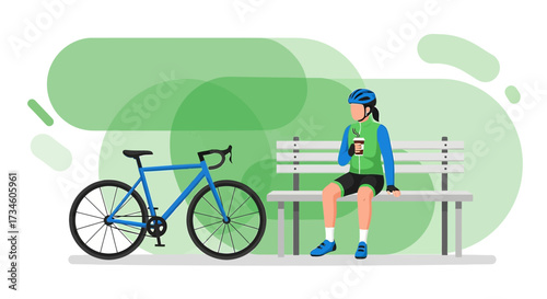 Cyclist Resting on Bench with Coffee Break Enjoying a Moment of Relaxation after Exercise