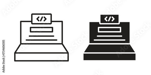 Front end icons in line stroke outline art and clip art