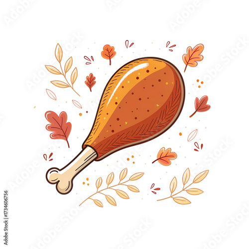 Flat Illustration Thanksgiving Turkey Leg PNG Transparent Background