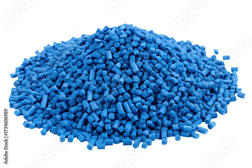 a pile of small cylindrical blue plastic pellets  isolated on white background, png, ai generated