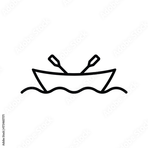 Simple outline drawing of a rowboat with oars on wavy water
