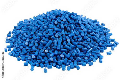 a pile of small cylindrical blue plastic pellets  isolated on white background, png, ai generated