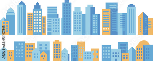City skyline illustration, urban landscape design, modern building set, vector cityscape, architectural icon, downtown view, metropolis graphic, flat design, real estate, business district