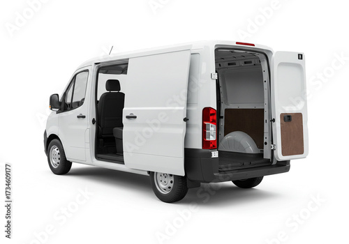 Versatile white cargo van with open doors showcasing spacious interior ready for delivery or transport needs