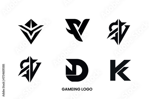 Set of modern black gaming logos and emblems isolated on white background