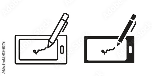 Electronic signature icons in line stroke outline art and clip art