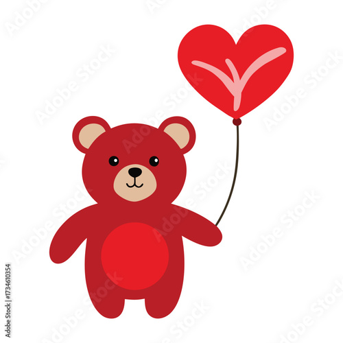 Red teddy bear holding a heart balloon cute cartoon