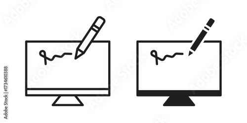 Electronic signature icons in line stroke outline art and clip art