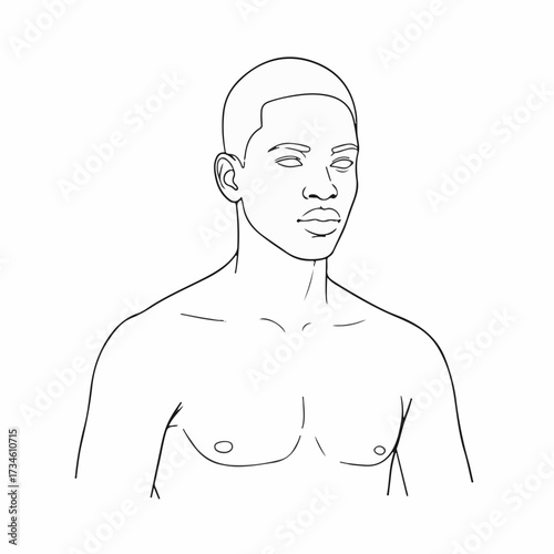 Clean line art portrait of a confident young man with a direct gaze