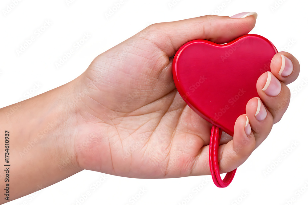 Fototapeta premium hand holding red heart for love wedding or valentine isolated on white background, png, ai generated