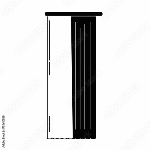 Modern window with contrasting light and dark curtains