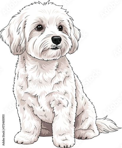 Coton de Tulear dog sitting alert looking away vector illustration