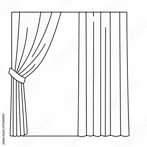 Elegant draped curtain with tieback, revealing a window behind