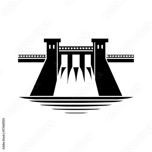 Hydroelectric dam with spillways releasing water, conveying renewable energy production, infrastructure, and water management.