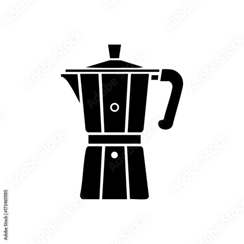 Classic moka pot silhouette in black, symbolizing coffee brewing, Italian culture, and kitchen traditions.
