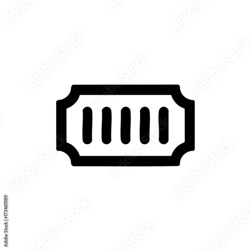 Solid black shape of a movie ticket with perforated edges, representing cinema, entertainment, and event entry.
