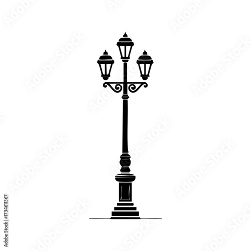 Elegant vintage street lamp post, suggesting city charm, night illumination, and classic urban design.