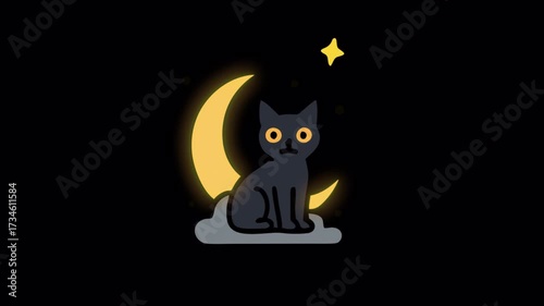 Eerie halloween cats icon animation in black silhouette flows across spooky design for haunted overlays, horror trailers, mysterious intros, chilling party visuals, and surreal motion graphics