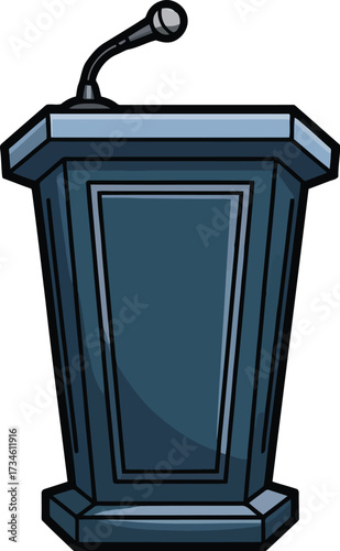 Cartoon Speaker Podium with Microphone for Public Speaking