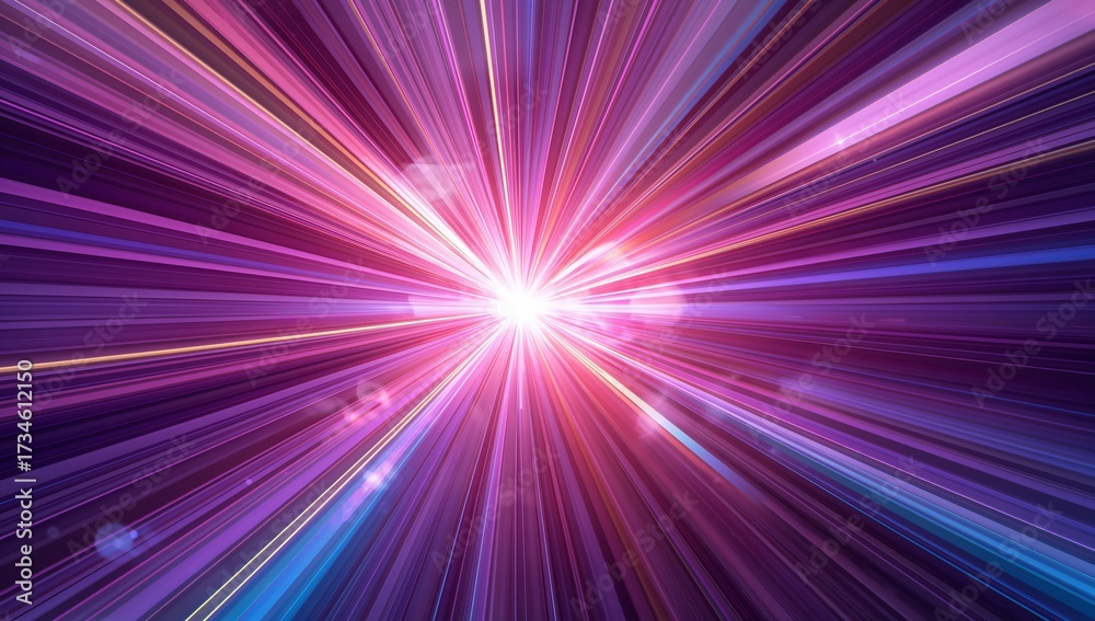 Fototapeta premium Dynamic burst of vibrant light streaks and lens flares explodes from center in a mesmerizing abstract display of energy and speed