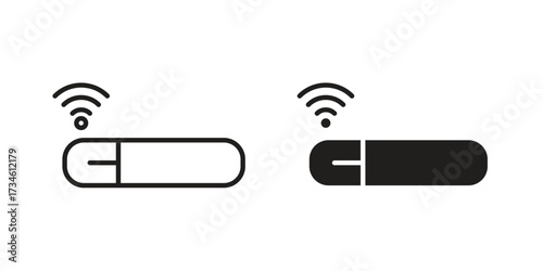 Dog microchip icons in line stroke outline art and clip art