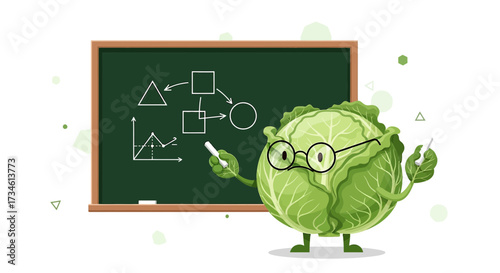 Professor Cabbage Explaining Business Strategy on a Chalkboard Funny Vector Illustration