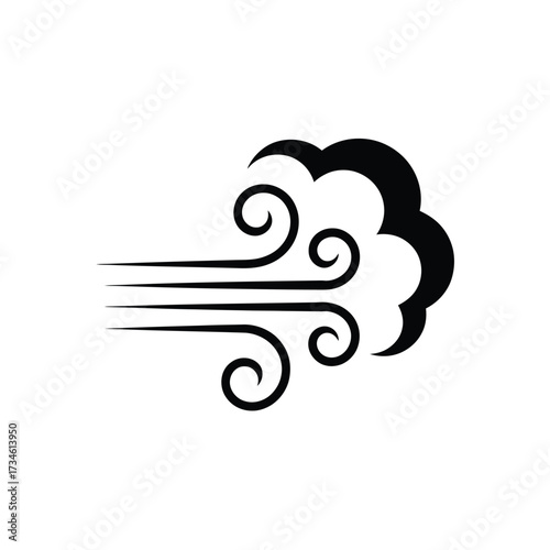 Stylized black silhouette of wind gusts and swirling air currents