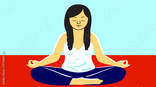 A serene illustration of a woman practicing meditation in a lotus yoga pose, embodying mindfulness, relaxation, and mental wellness