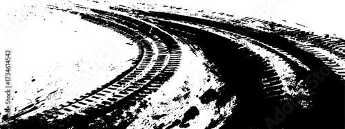 Black tire marks pattern isolates on white background. Top view background tires marks.  Seamless tire, track, car, vector, wheel texture. Clean tire print with Overlay and transparent look. 