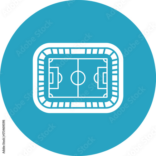 Top view illustration of a modern football stadium with a green field and seating