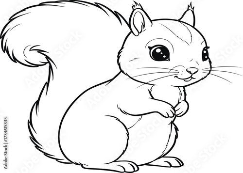 A cute squirrel with a fluffy tail in black and white.