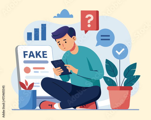 Adobe Illustrator Artwork of Simple Vector Illustration of Mobile Fake News Concept.