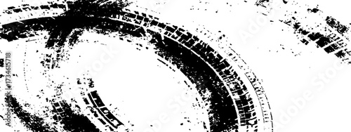 Vector black-and-white tire tracks and skid marks isolated white background. motocross, drifting, drag racing, and off-road vehicles, featuring grunge splatter and tread patterns for car.