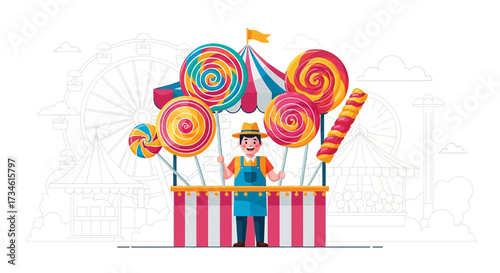 Sweet treats at the fair: A candy vendor's colorful display and festive atmosphere