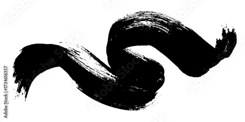 Single one black paint brush stroke isolated on white background. Smudged black mascara isolated on white background. Cosmetic product swatch. Paint brush stroke