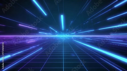Futuristic Gridscape A Neon Symphony of Lines and Light Transcending the Digital Frontier A Visual Journey into Cyberspace 4k video