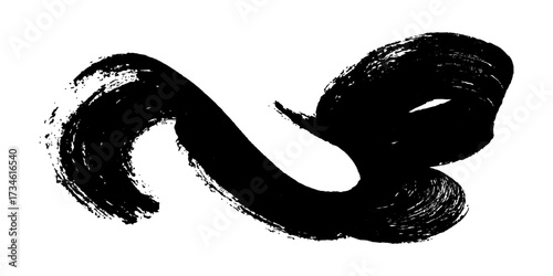 Single one black paint brush stroke isolated on white background. Smudged black mascara isolated on white background. Cosmetic product swatch. Paint brush stroke