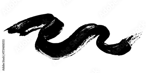 Single one black paint brush stroke isolated on white background. Smudged black mascara isolated on white background. Cosmetic product swatch. Paint brush stroke