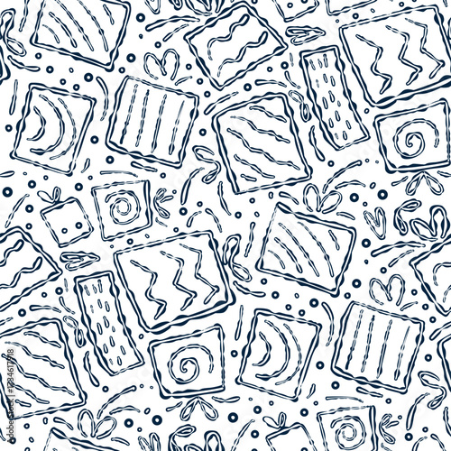 Monochrome seamless pattern with gifts. Vector illustration
