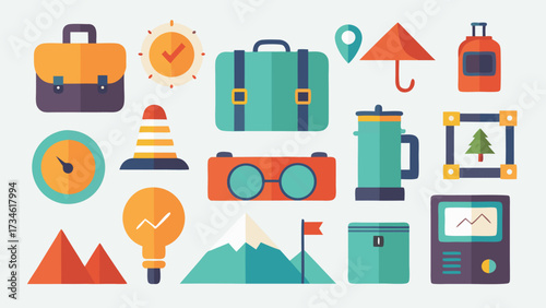Flat design travel and adventure icons