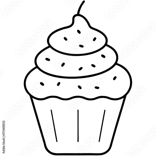 Handdrawn outline of a cupcake frosting sprinkles