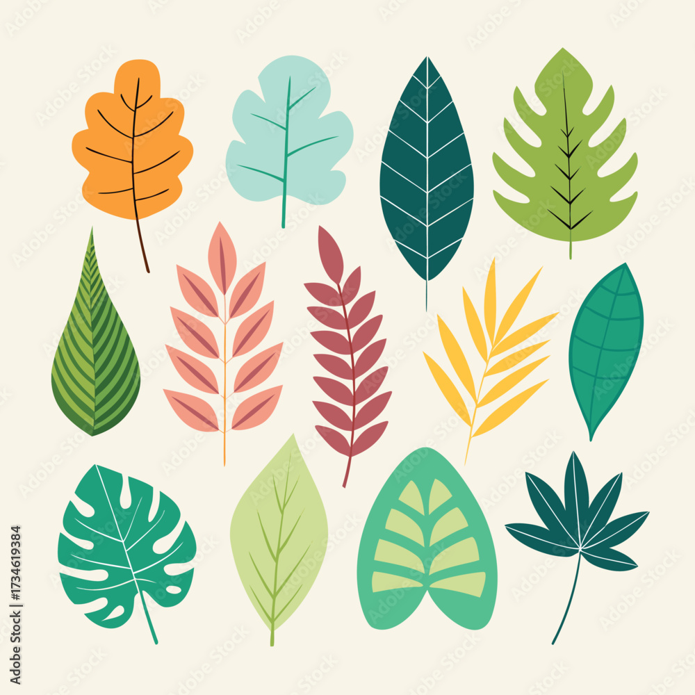 Fototapeta premium Collection of colorful flat leaves