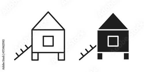 Chicken coop icons in line stroke outline art and clip art