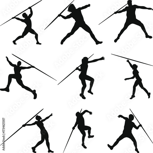 Javelin Throw Silhouette Athletes, Javelin Thrower Silhouette Vector Illustration on White Background