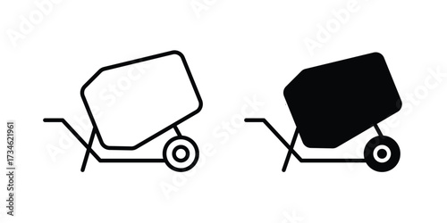 Cement mixer icons in line stroke outline art and clip art