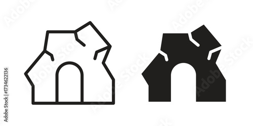 cave icons in line stroke outline art and clip art
