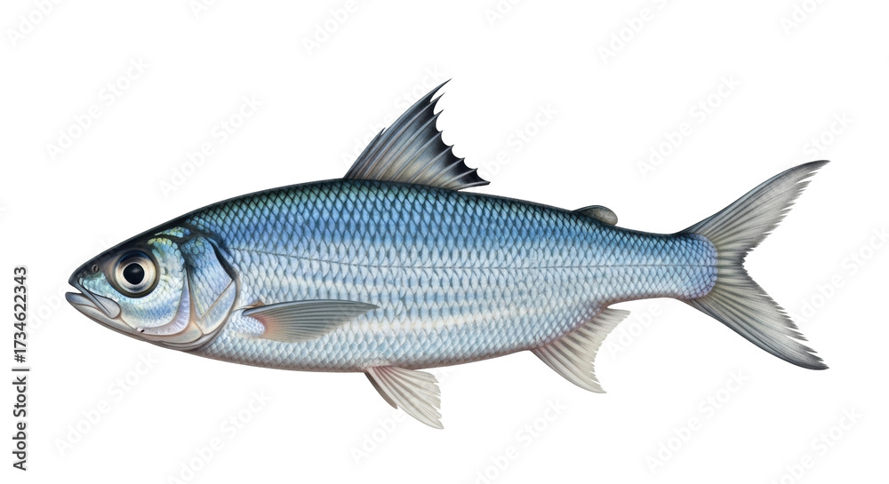 Obraz premium Isolated Fish - Illustration of an Alewife with detailed scales, fins, and silvery color