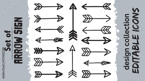 Set of hand drawn arrow signs with unique tribal feathered designs decorative elements